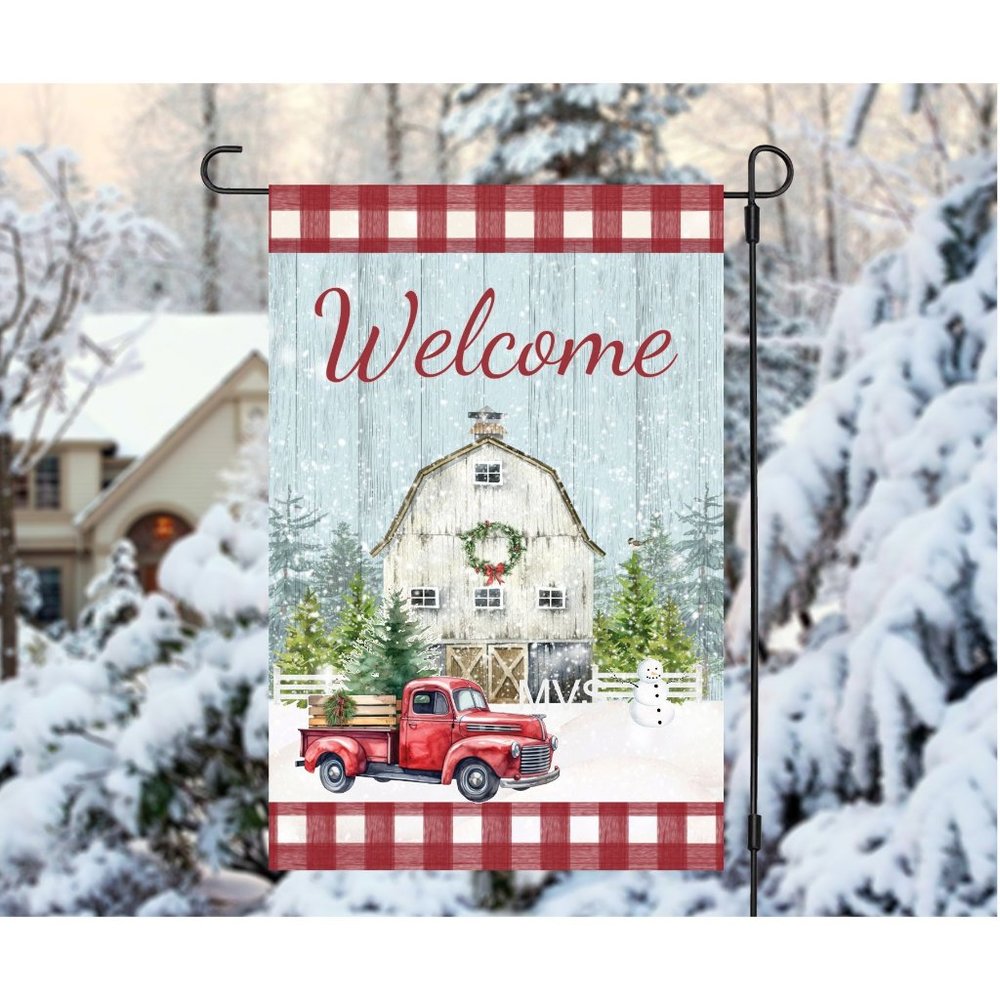 Red Truck Winter Farm Garden Flag